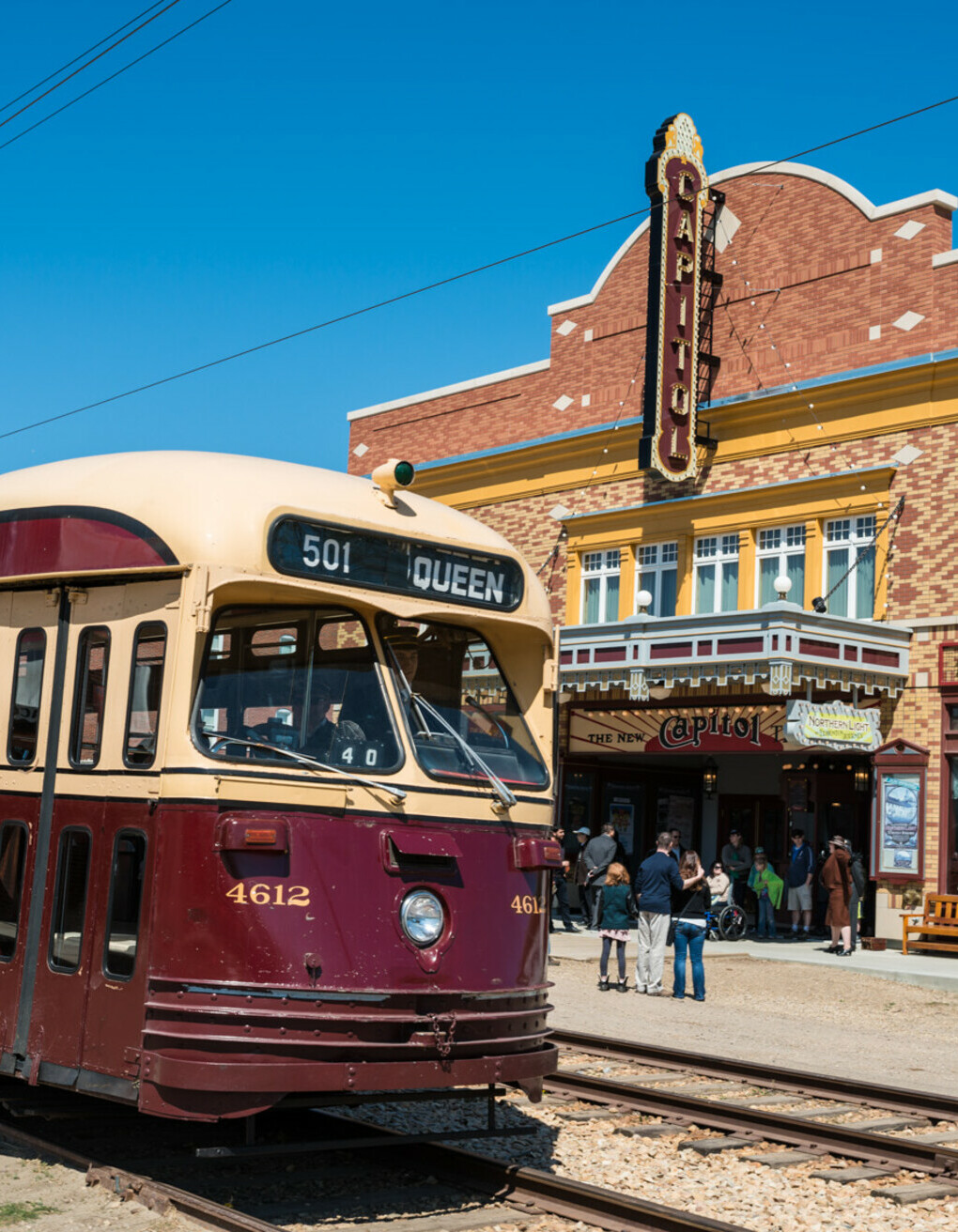 Streetcar passing by the Capitol Theatre on 1905 Street